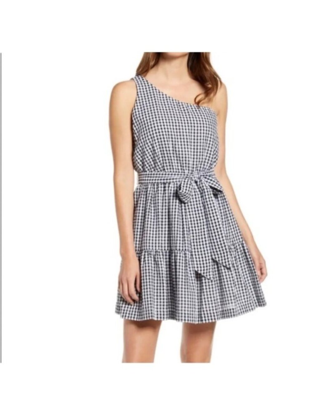 NEW Vineyard Vines Gingham Seersucker One-Shoulder A-Line Belted Dress Size 4